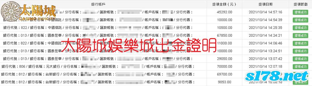 太陽城娛樂城會員提款明細，一直以來信譽與誠信始終如一